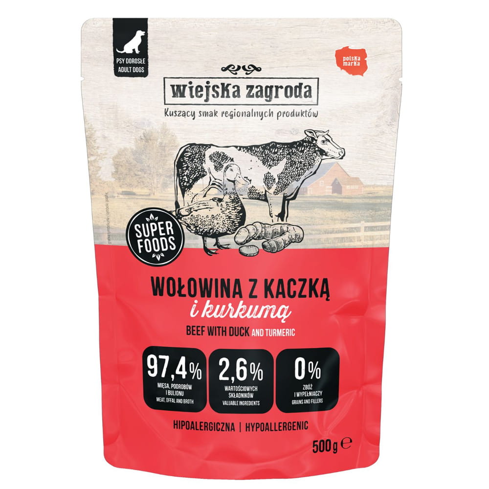 Wiejska Zagroda Karma mokra dla psa Wołowina z kaczką (dorosły) 3x500g
